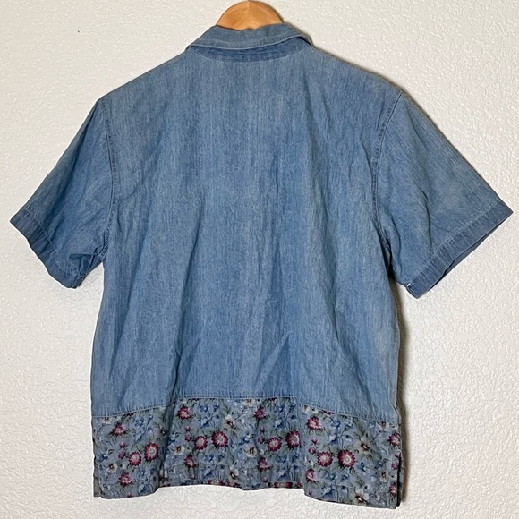 New Look | Vintage denim shirt sleeveless floral button up shirt size la… - Picture 2 of 5